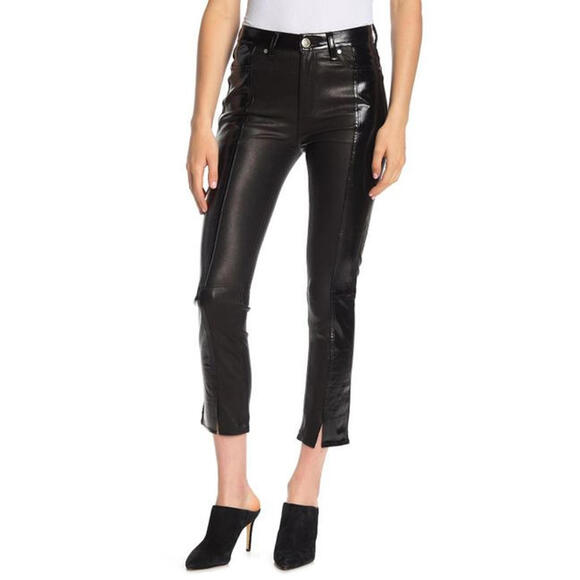 Rag & Bone Evelyn Black Leather Cropped Pants, Size 24, Retail $1167.00 - Picture 1 of 8